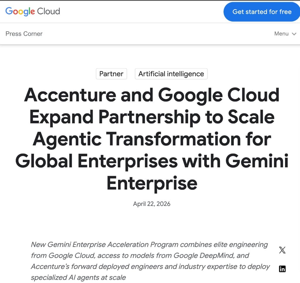Google Cloud: Accenture and Google Cloud expand partnership to scale agentic transformation