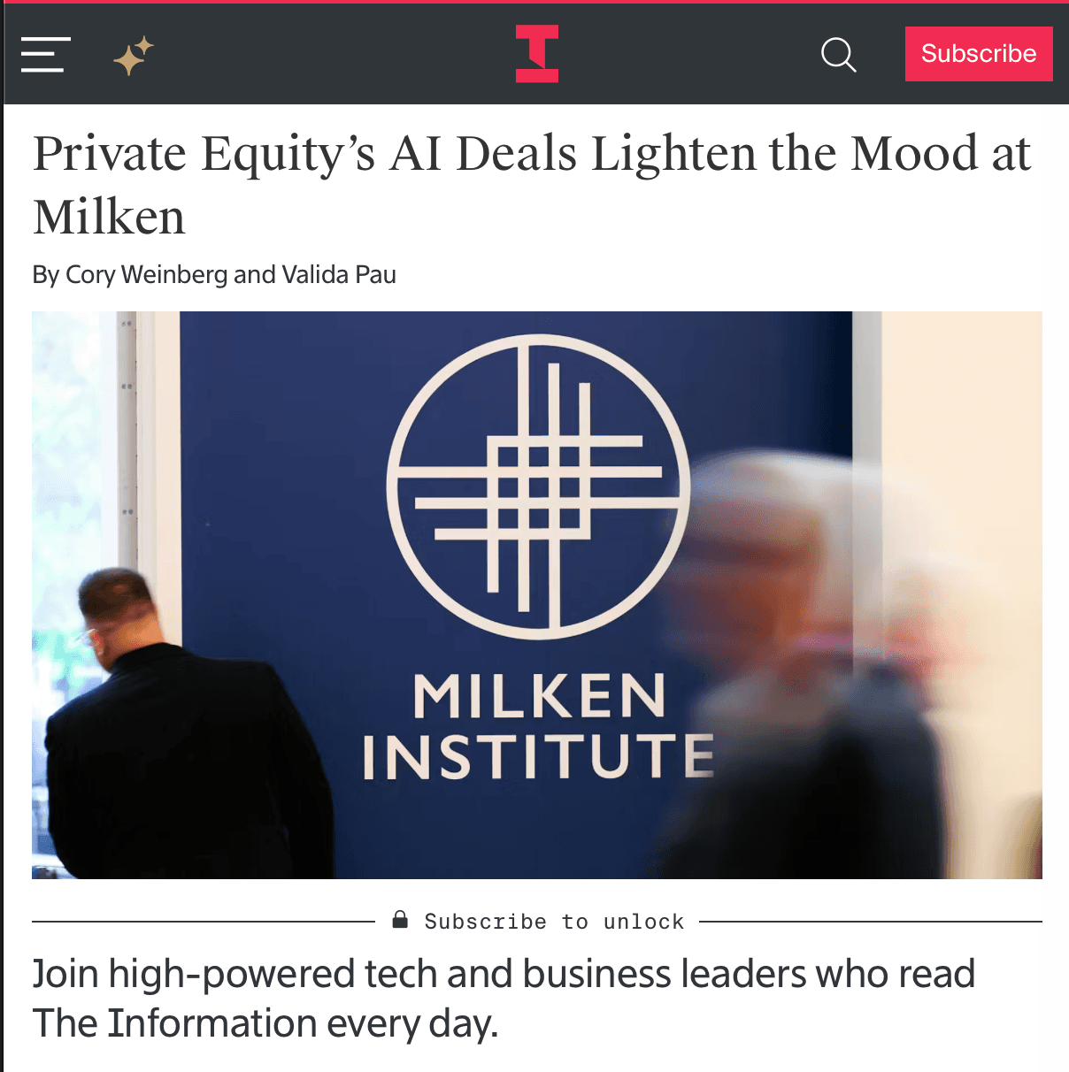 The Information: Private Equity's AI Deals Lighten the Mood at Milken