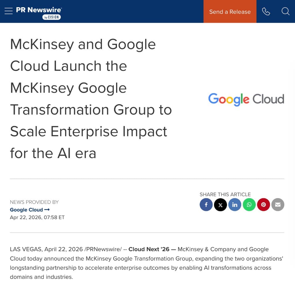 PR Newswire: McKinsey and Google Cloud launch the McKinsey Google Transformation Group